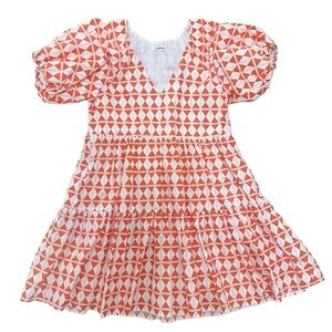 Glamorous Orange and White Geometric Dress, Cotton, Size 4